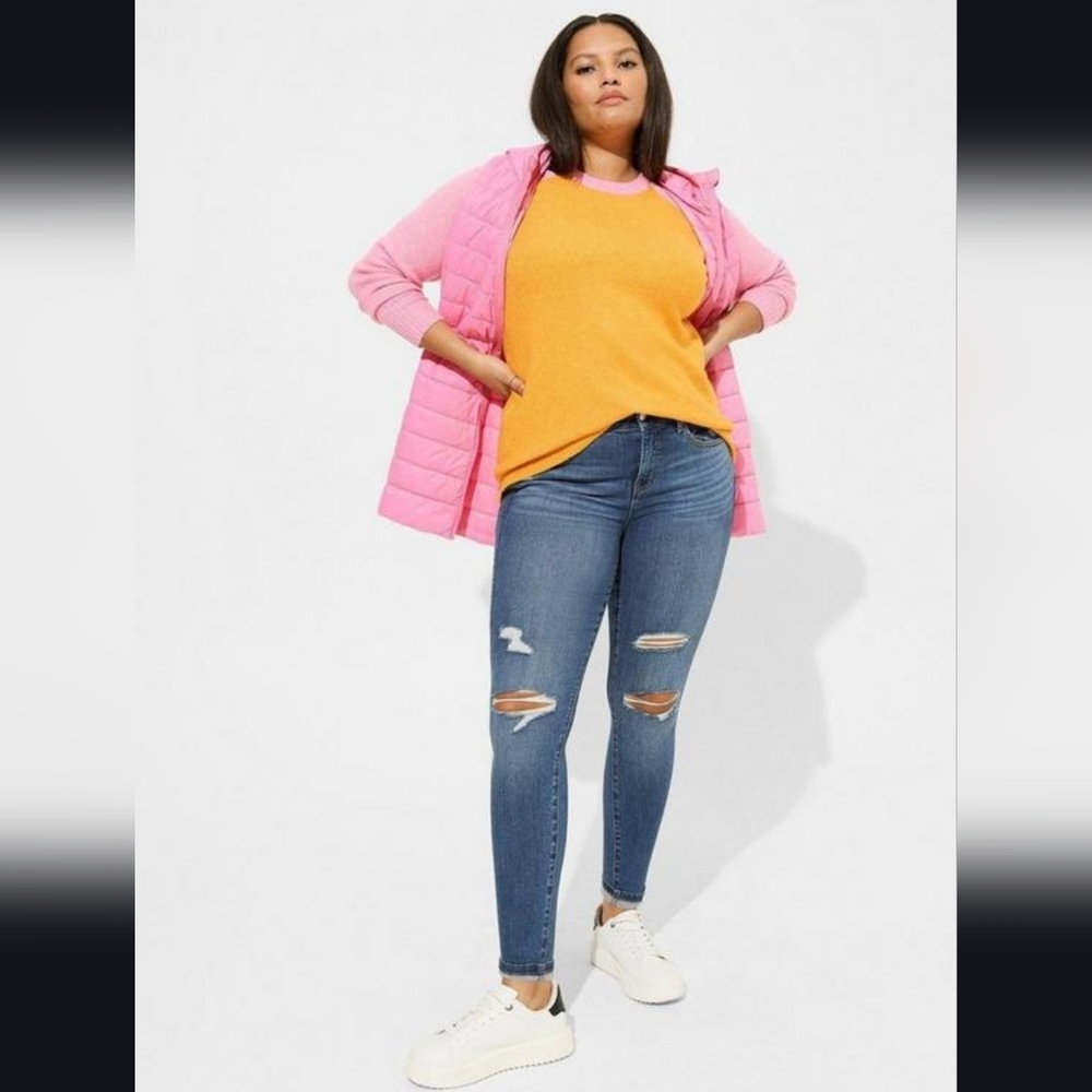 Torrid Vegan Cashmere Pink/Orange Color-Block Pullover Sweater Size 2X NWT